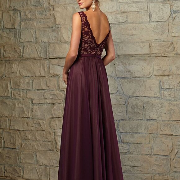 MORILEE LACE AND CHIFFON BRIDESMAID DRESS |  EGGPLANT COLOR  | SIZE 10 - Picture 11 of 12